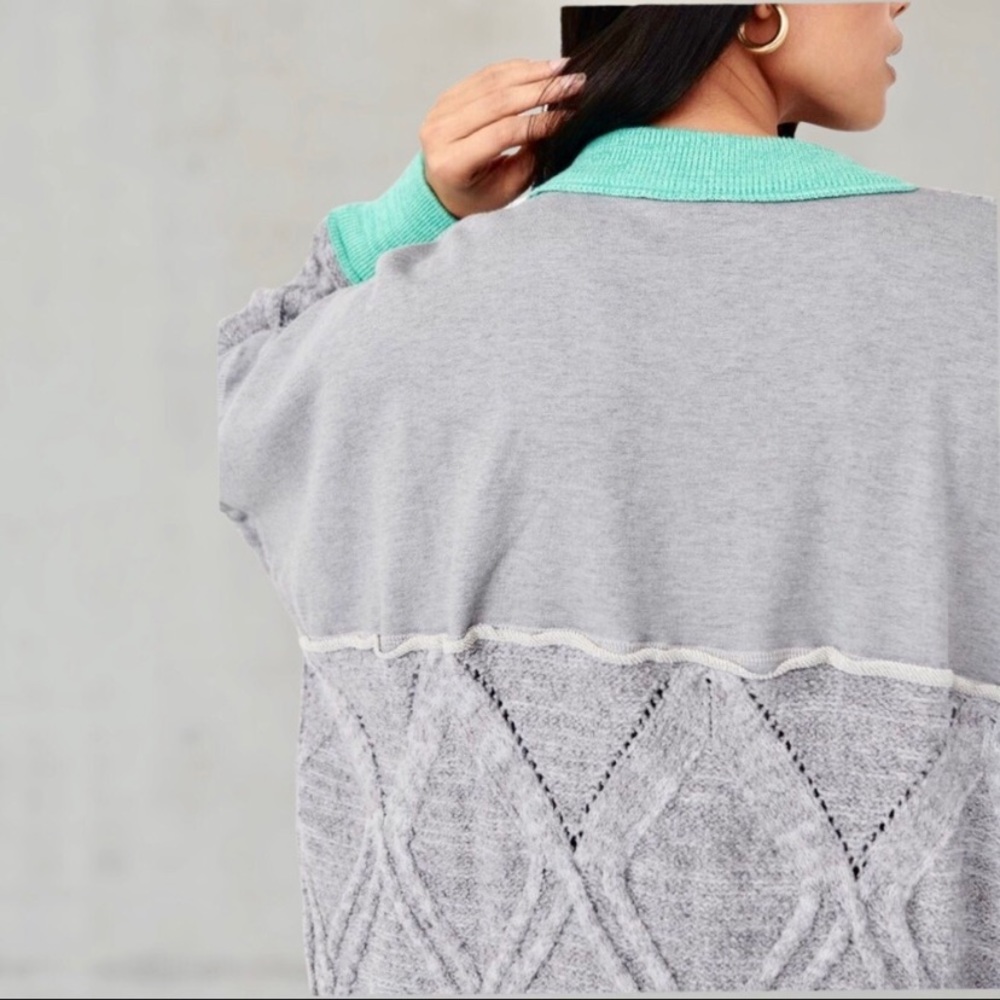 NWT Free People Nordstrom Olympia Women’s XS Gray Teal Oversized Tunic Sweater - Picture 6 of 9